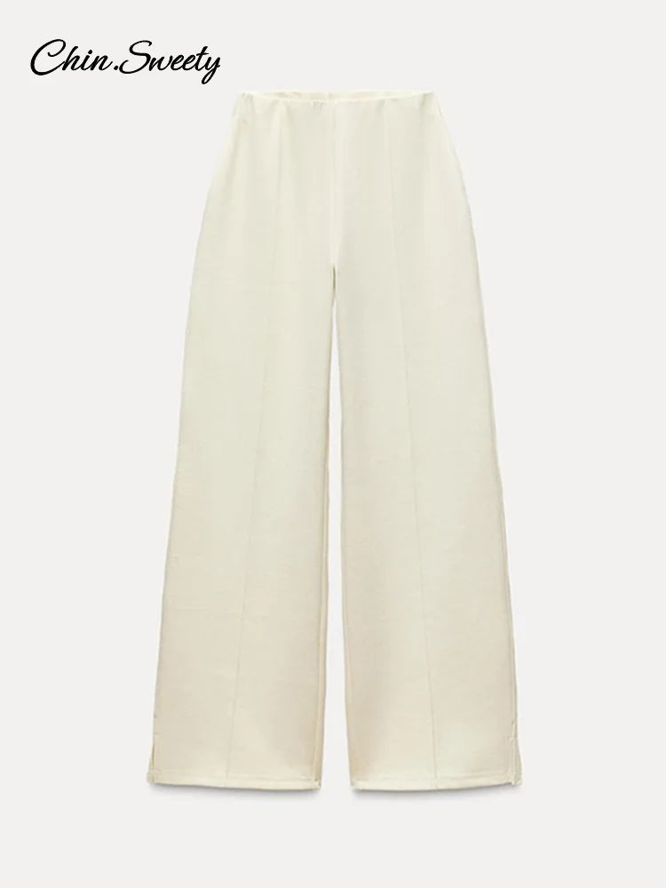 ’s 2-piece Pants Sets Long Sleeve O-neck Sweatshirts Wide Leg Pleated Trousers Autumn Lady Lazy Tracksuit