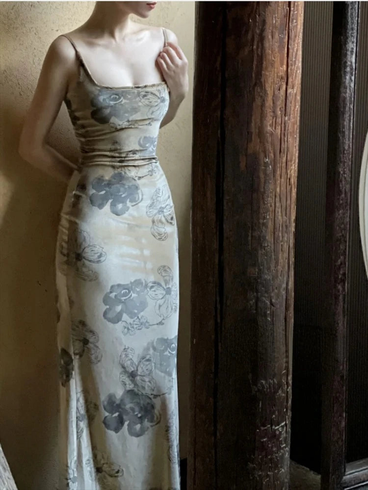New Chinese Style Retro Ink Painting Slim Fit Velvet Dress for + Long Sleeve Sun Protection Cardigan Y2k Two Piece Sets