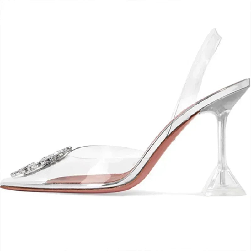 Designer Crystal Diamond Pvc Transparent High Heels Pointed Toe Pumps Banquet Prom Dress Shoes