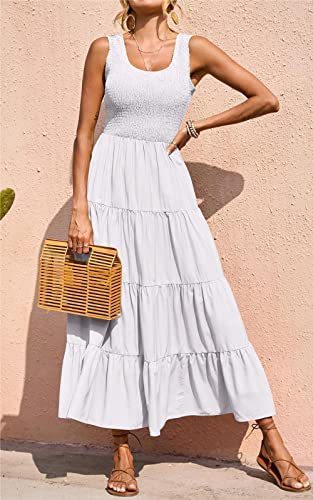 Dresses for Summer Sleeveless Color Long Dress Elastic Waist Beach Party Big Swing