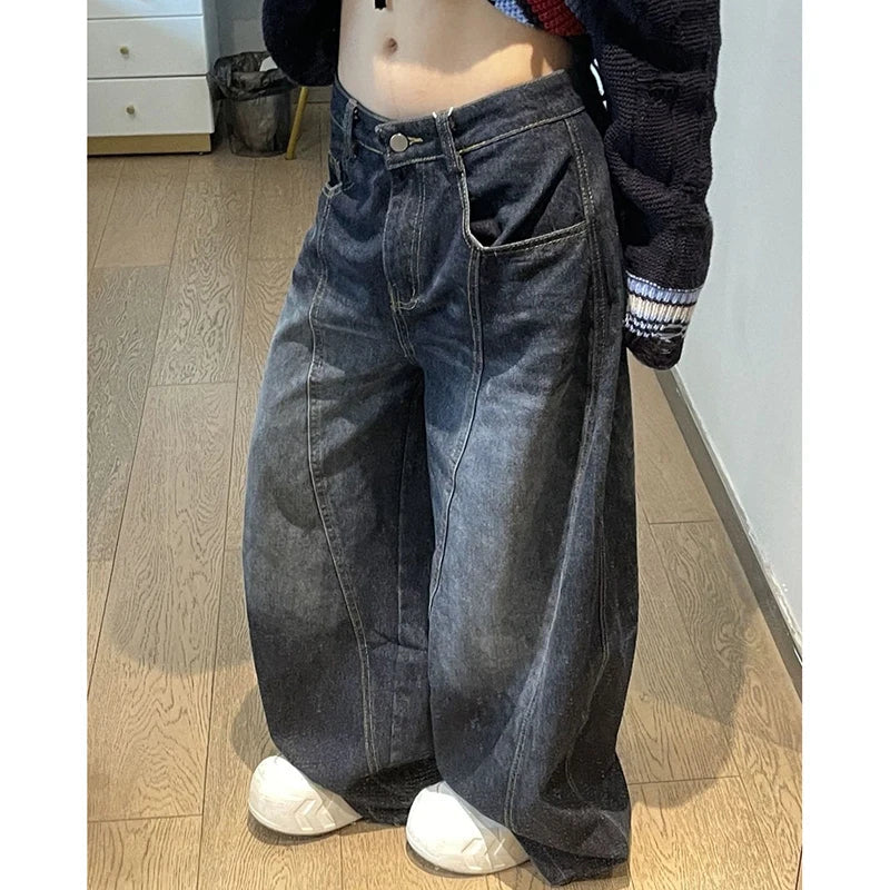 Jeans Y2k American Style Wide Leg Denim Trouser Design Hip Hop Straight High Waist Baggy Denim Pants