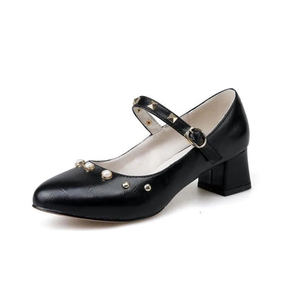Big Size Shoes Woman Female Footwear Rivets Studs Large Size Summer Dress Pu Tpr Med Rome Hoof Heels Rivets Studs Big Size Shoes