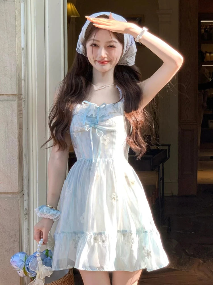 Beach Even Party Mini Dress Summer Sleeveless Kawaii Strap Dress Y2k Fairy Dress Japanese