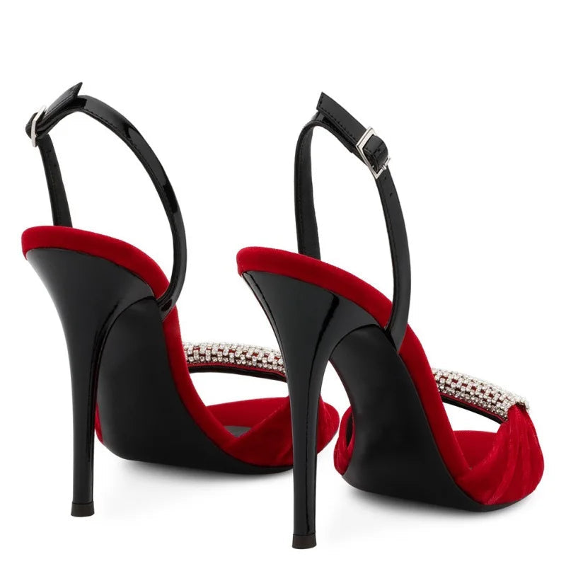 Suede Fine High Heels Open Toe Rhinestone Party Dress Shoes Sandals Female Wedding Shoe Bride Sandalias Mujer