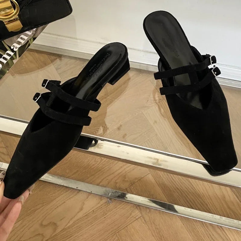 Narrow Band Slippers Woman Shallow Flat Slide New Brand Low Heel Slingback Sandals Pantuflas Mujer