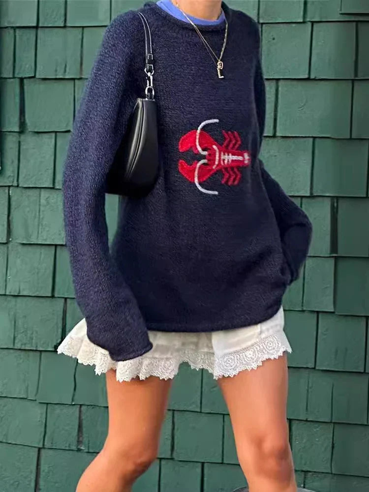 Y2k Goth Cartoon Sweater Long Sleeve Knitted Pullovers Oversized O-neck Warm Cotton .