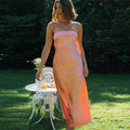 Kylethomasw Backless Strapless Dress Sleeveless Green Satin Party Dresses Summer Robes High Waist Long Dress
