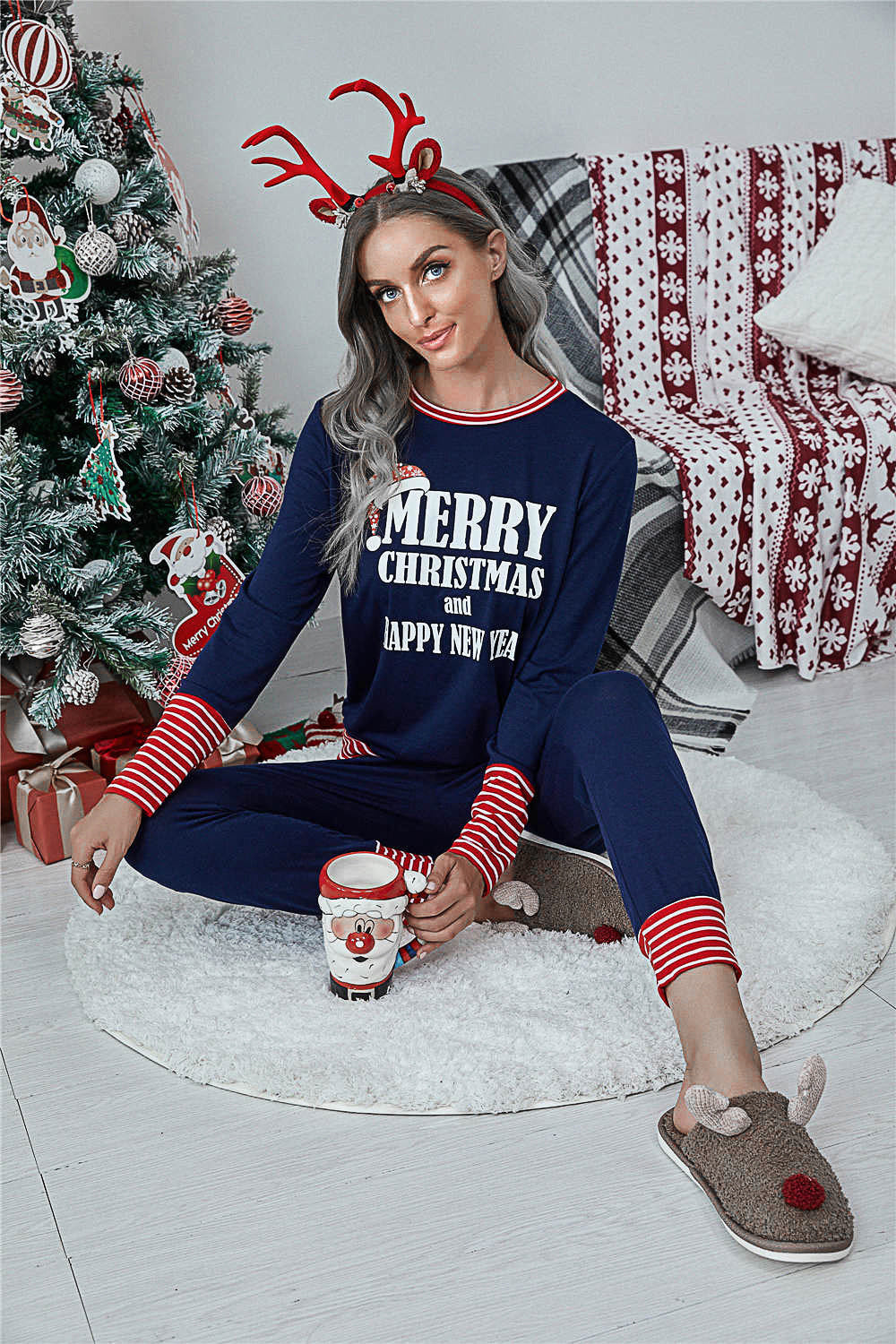 Merry Christmas Pajamas Set Matching Set Full Sleeve Tops+pants 2 Pieces