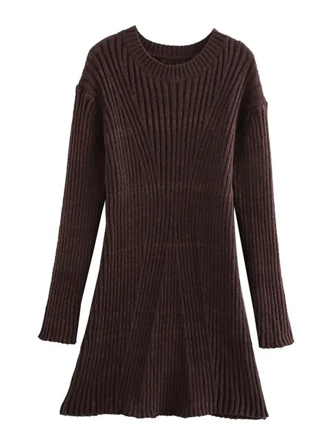 Knit Ribbed Dress Female High Waist Loose Patchwork Commute Party Dress Knitwear Mini Dress