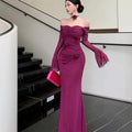 Mesh Bodycon Maxi Dresses for Flare Sleeve Square Collar Slim Mermaid Evening Party Dress Prom Robe Vestidos New