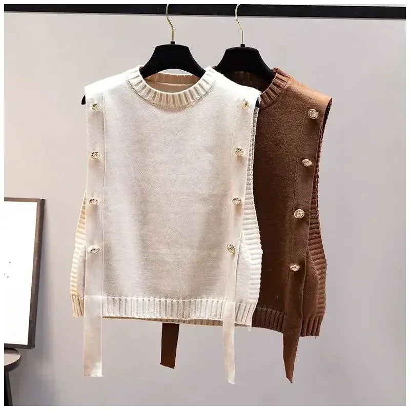 ’s Waistcoat Spring and Autumn Outer Wear Pullover Sweater New Sleeveless Round Neck Knitted Top
