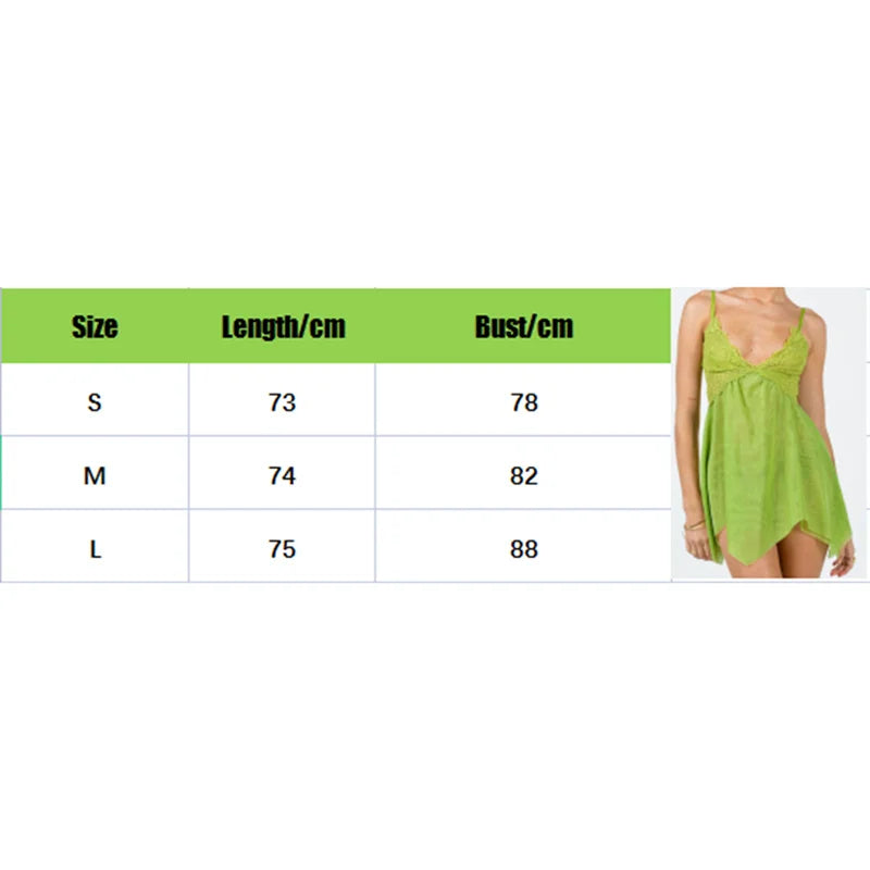 Fairy Dress Green Lace Spaghetti Strap Sleeveless Mesh a Line Mini Dress Halloween Cosplay Costume Clubwear