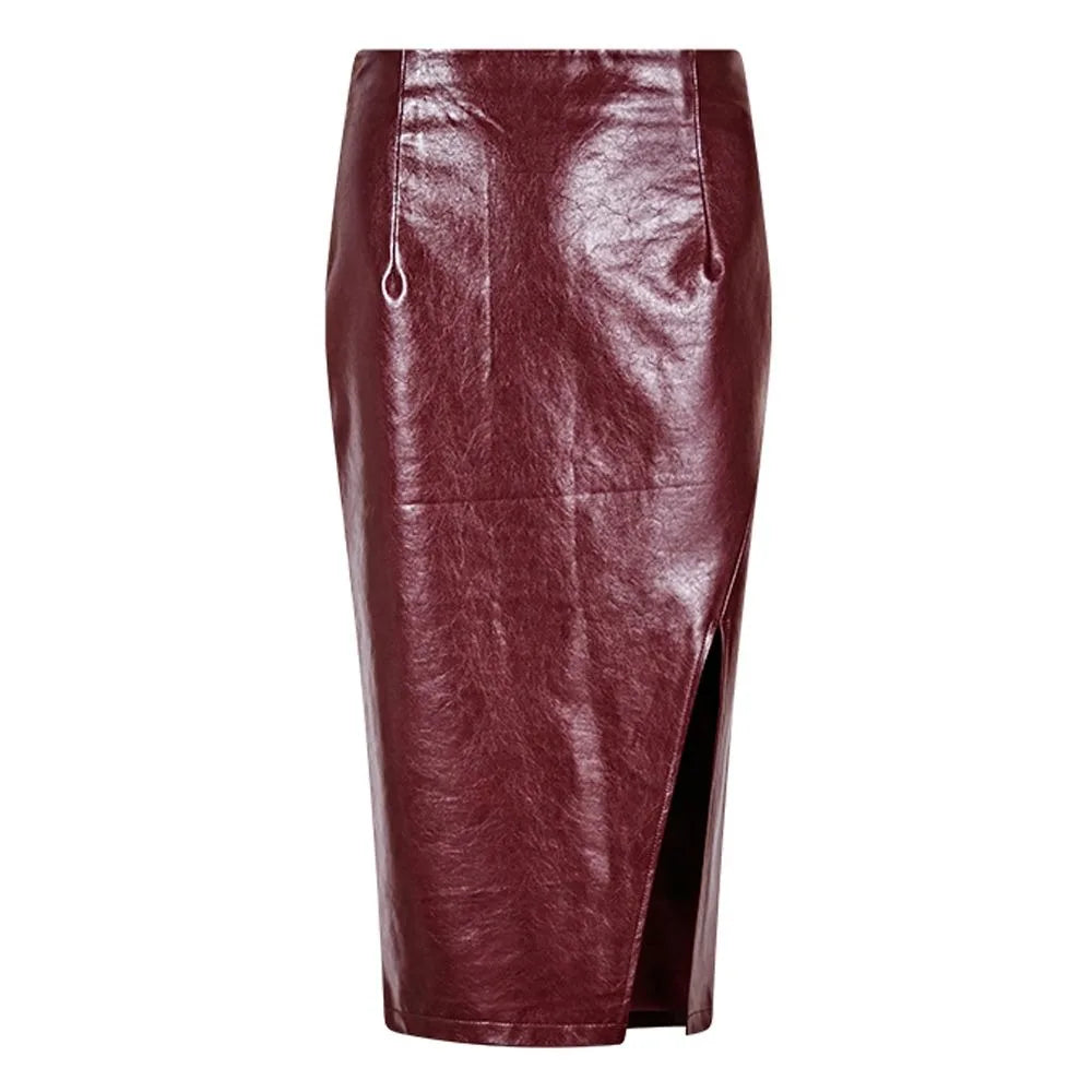 Temperament Slim Dress New High Waist Slit Cover Hip Leather Skirt Luxurious Party Evening Long Dresses