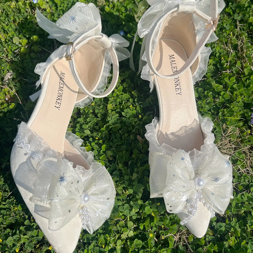 Party Shoes for Designer Shoes Sandals Bridal Shoes Lolita Heel With Pointed Head Shoes White