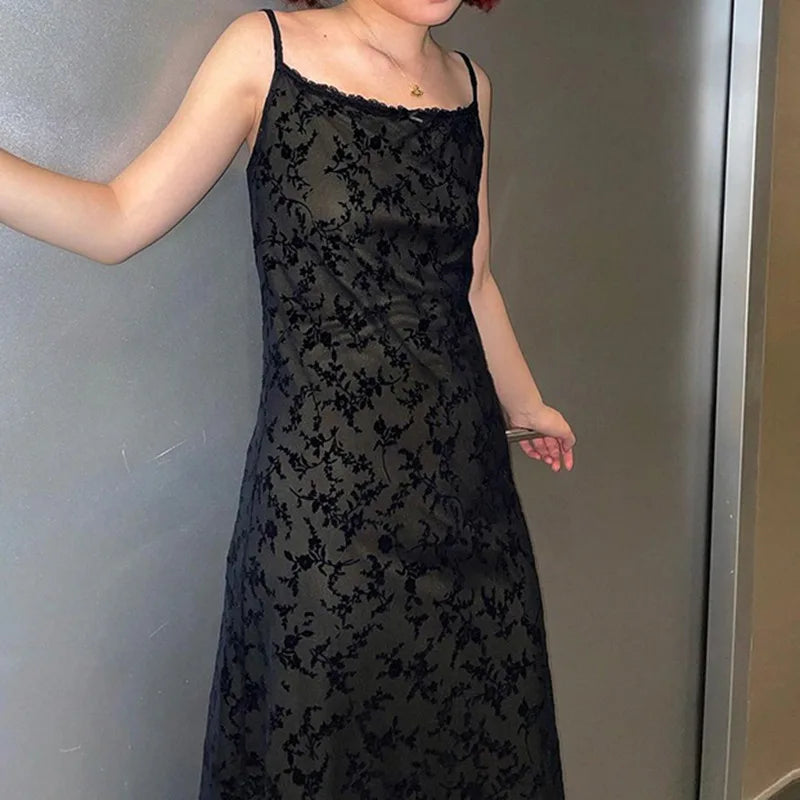 Y2k Dresses Summer Clothes Print Spaghetti Strap Sleeveless Bodycon Long Dress Grunge Fairycore Dresses