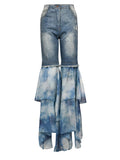 Long Troouser Slim High Waist Spliced Print Layered Chiffon Fulllength Flare Pants Summer New