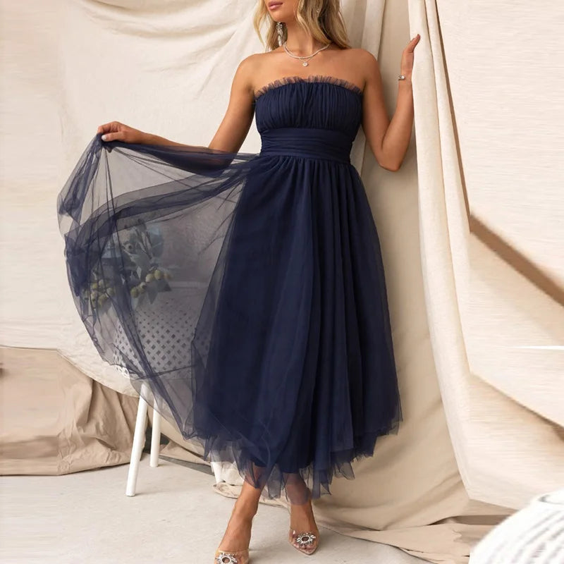 Bralette Mesh Long Dress Summer Hight Waist Princess Dress Sleeveless Party Evening Dresses