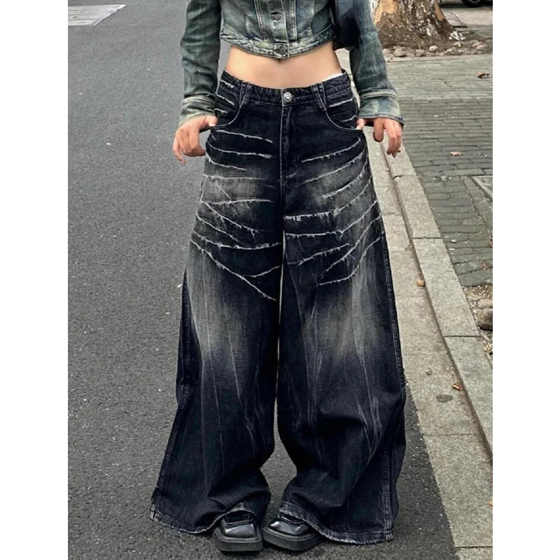 Baggy Blue Jeans America Y2k Denim Trousers Harajuku High Waist Cowboy Pants Autumn Trashy Clothes