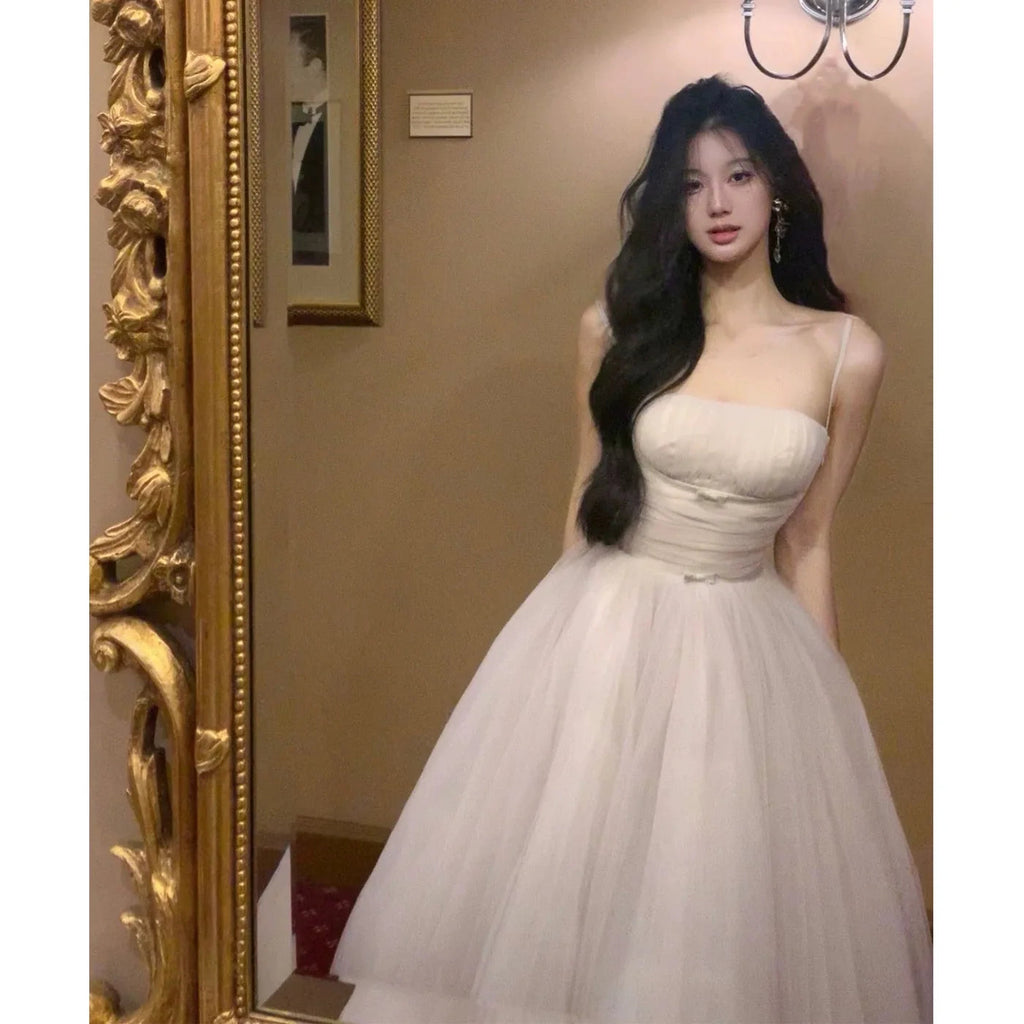 Fairycore White Princess Dress Sweet Ball Gown Birthday Party Vestidos Gauze Bodycone Strapless Camisole Long Dresses