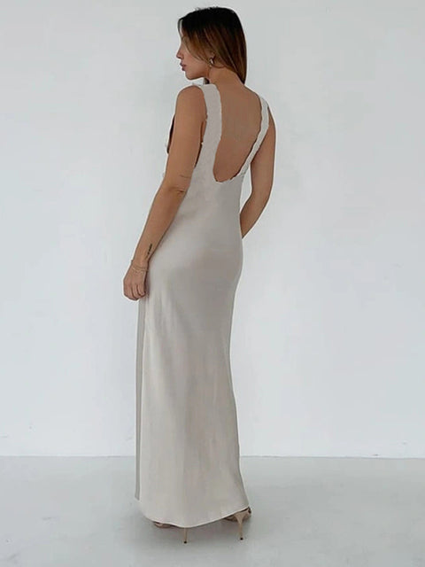 Lace Camisole Open Back Dress for Satin Lace Up Bodycon Long Dress Female Party Club Evening Dress
