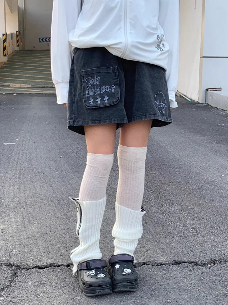 Y2k Japanese Denim Shorts Harajuku Cartoon Embroidery Baggy Summer Jeans Short Bottoms