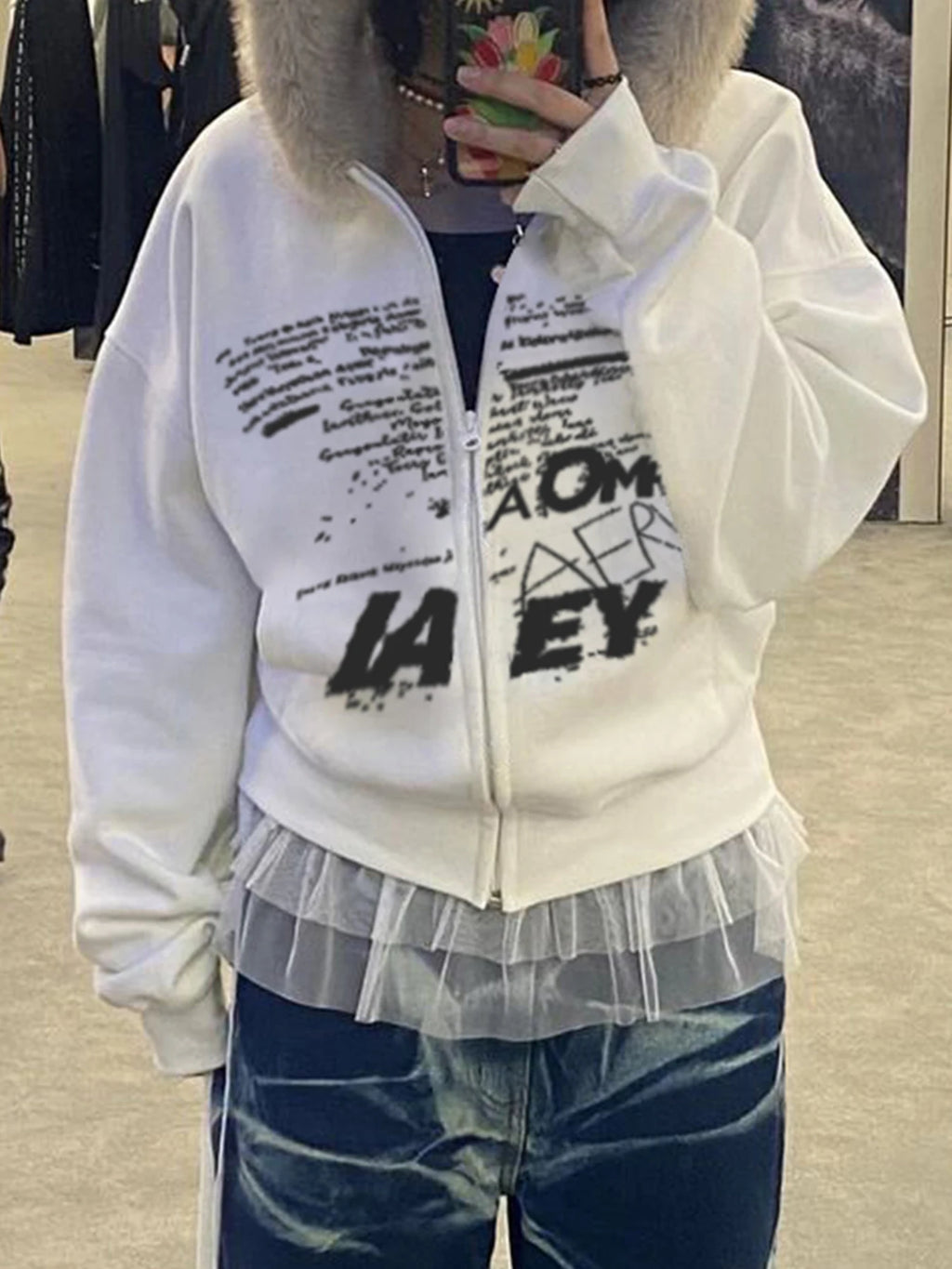 Y2k Letter Prints Hoodies Faux Collar Hooded S Autumn Winter Clothes Korean Style Coat