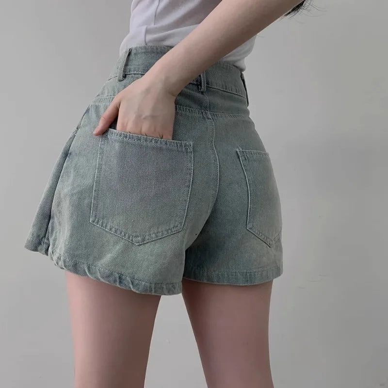 Fake 2 Pieces Shorts Mujer Bandage Korean Pants Spring Summer Simple Pantalones Cortos