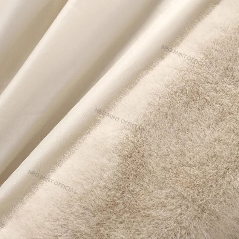 Belted Faux Mink Fur Coat Winter Beige Gradient Furry Fur Jacket Brand Hooded Warm Outerwear Overcoat