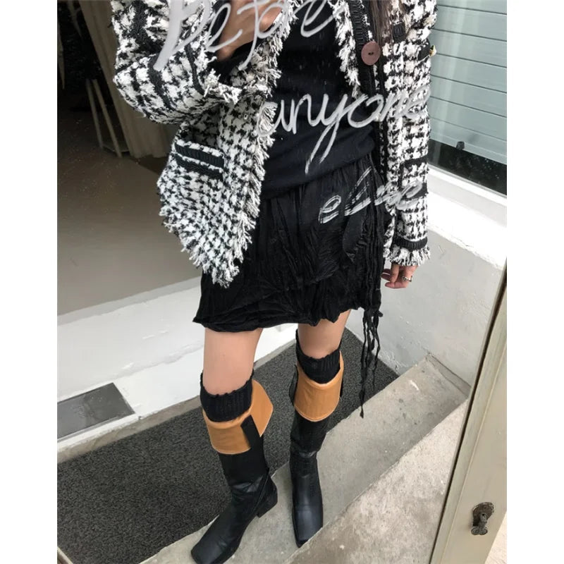 Summer Korean Retro High Street Low Waist Irregular Pleated Lace Up Short Skirt Skirt