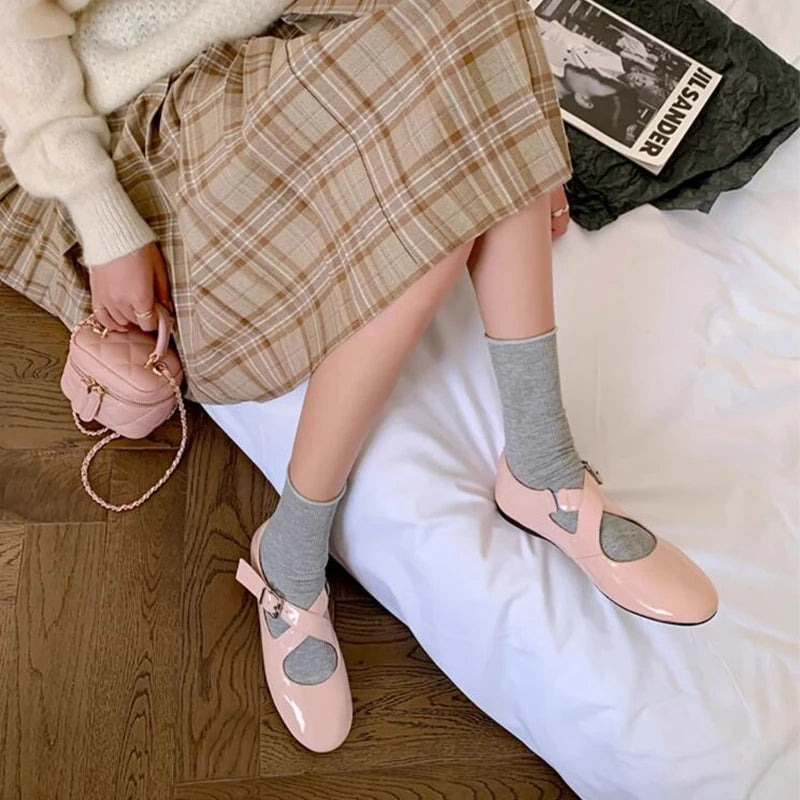 Ballet Shoes New Spring Flats Shoes Cross Large Size Genuine Leather Mary Jane Shoes