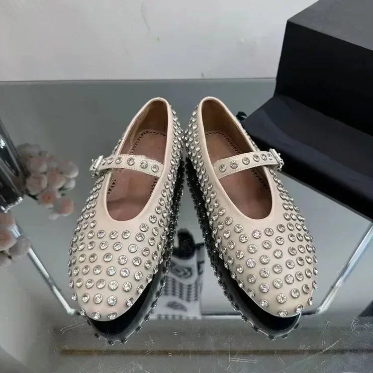 Summer Comfort Flat Mary Jane Single Shoes European and American Rivet Buckle Shoes Dance Shoes
