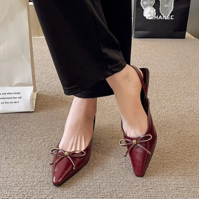 Pointed Toe Heeled Sandals Bow Slippers Slingback Summer Shoes Party Trend New Dress Woman Shoes Zapatos