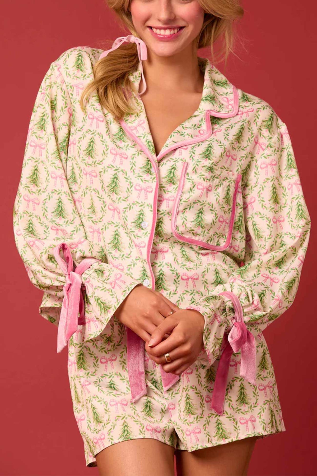 Santa Bow Shorts Two-piece Set Pajamas