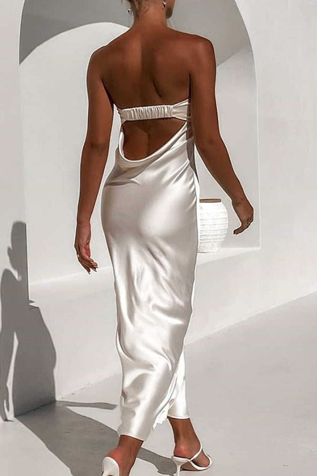 Satin Color Strapless Midi Dress