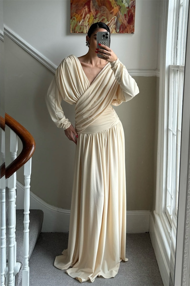 Venus Cross Draped Backless Maxi Dress