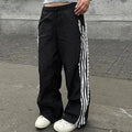 Coquette Sweatpants Summer Y2k Lace Stripe Patchwork Elastic Waist Sports Pants Trousers