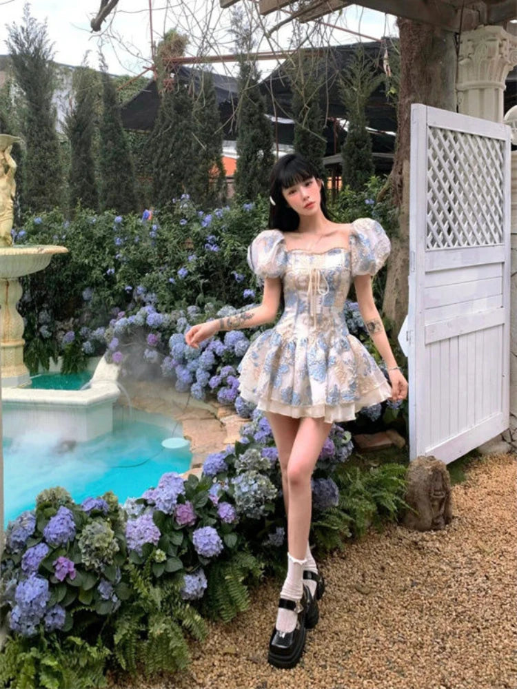 2000s Y2k Mini Dress French Dress Evening Party Clothing Outwear Short Sleeve Bodycon Summer