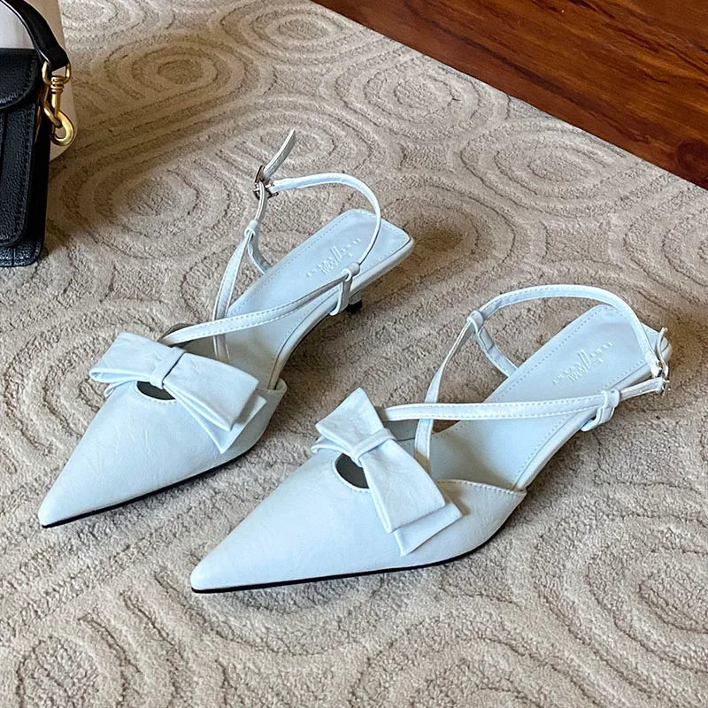 Sandals Butterflyknot Slingback Pointed Toe Pumps Crosstied Low Heeled Dress Shoes Zapatos De Mujer