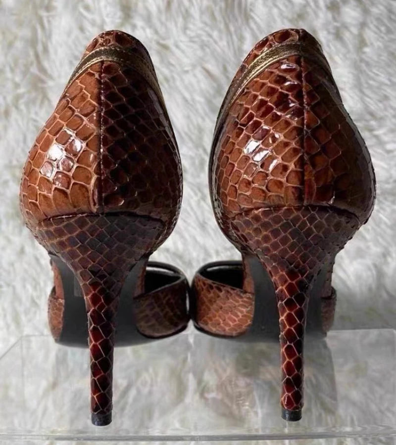 Snake Pointed Stiletto Sandals Belt Buckle Hollow Fine High Heel Sandals New Retro Designer Party Dress Shoes