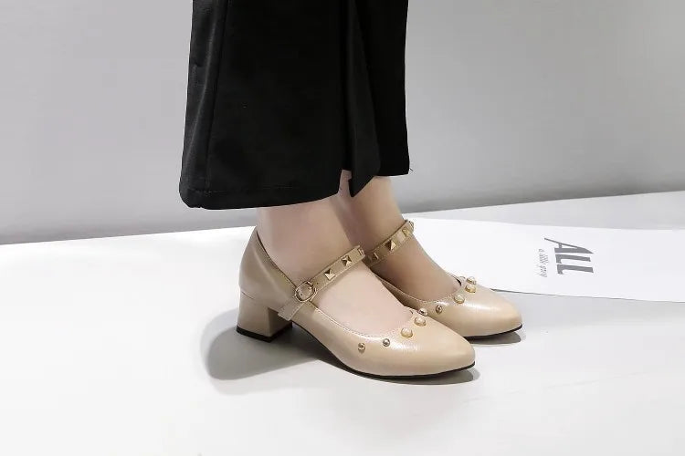 Big Size Shoes Woman Female Footwear Rivets Studs Large Size Summer Dress Pu Tpr Med Rome Hoof Heels Rivets Studs Big Size Shoes