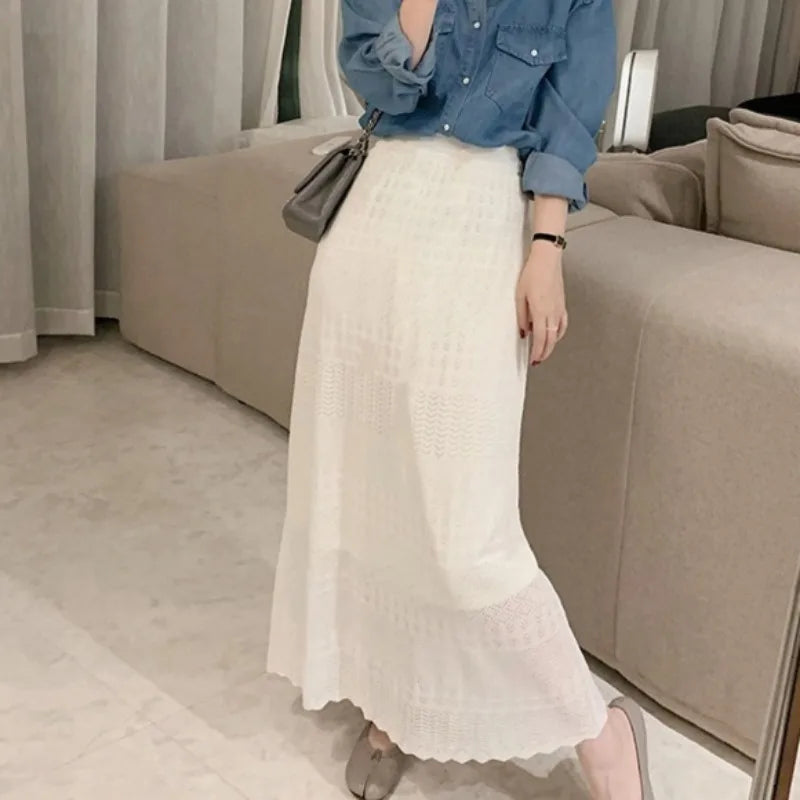 Knitted Mermaid Skirts Spring Summer Korean Faldas Mujer Retro Sweet Long Skirt