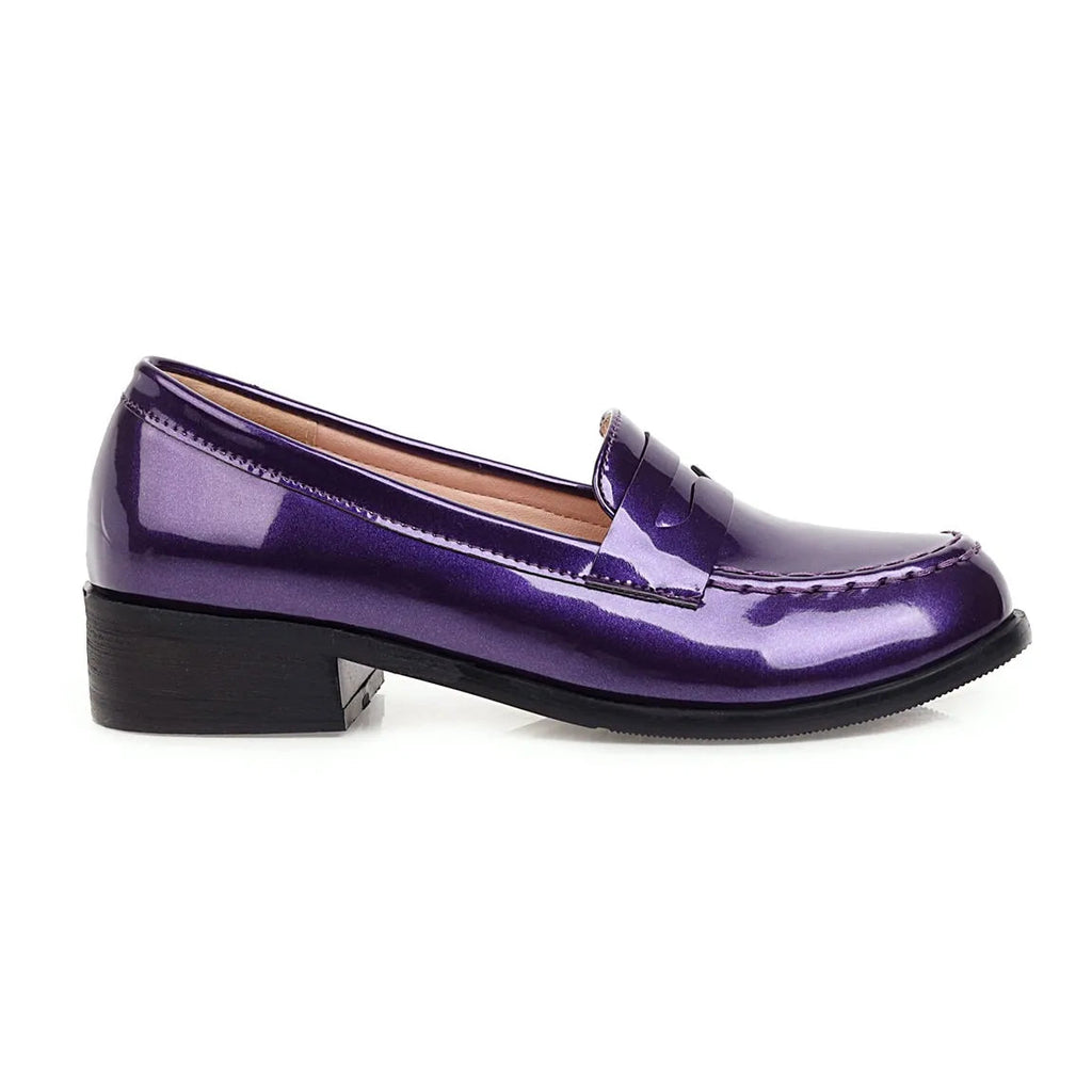 Spring Autumn New Low Heels Loafers Slip on Patent Leather Daily Work Shoes Purple Black Yellow 41 42 43