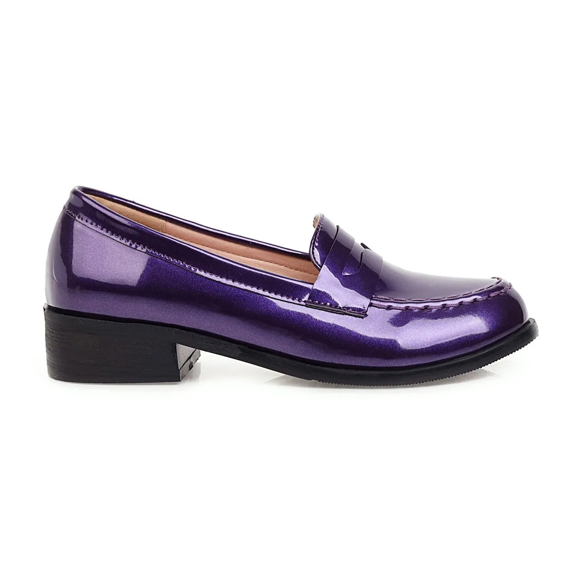 Spring Autumn New Low Heels Loafers Slip on Patent Leather Daily Work Shoes Purple Black Yellow 41 42 43