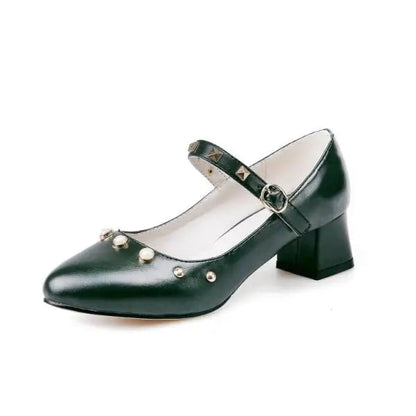 Big Size Shoes Woman Female Footwear Rivets Studs Large Size Summer Dress Pu Tpr Med Rome Hoof Heels Rivets Studs Big Size Shoes