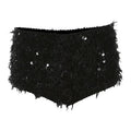 Spicy Girl Black Low Waist Shorts Summer New Glitter Furry Slimming Ultra Short Hot Pants for