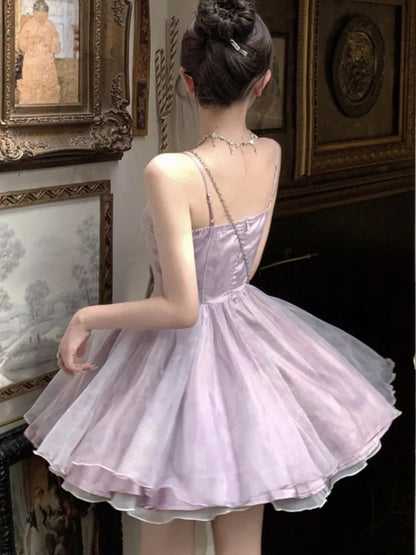 Sweet Strapless Dresses Spaghetti Strap Princess Birthday Party Mini Dress Ball Gown Short Vestidos Outfits