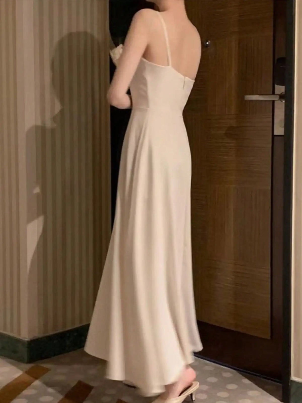 Spaghetti Straps Champagne Wedding Guest Dress Spring Summer Aline Midi Dresses Evening Party Korea Vestido Muje
