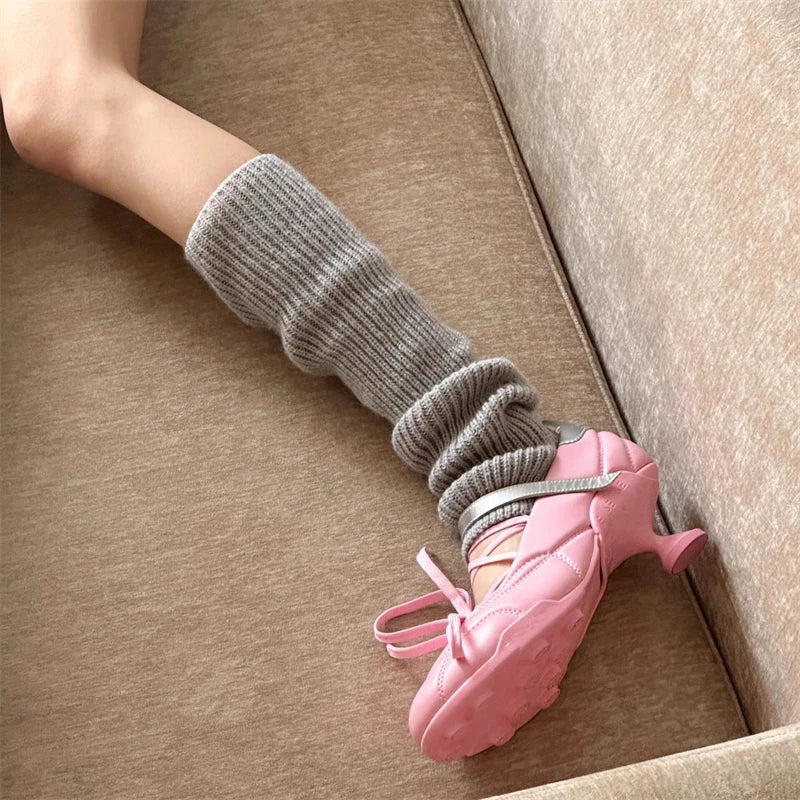 Special Heel Design Laceup Ballet Shoes Nonslip Buckle Strap Shoes Handmade Round Toe Sapatos Femimino