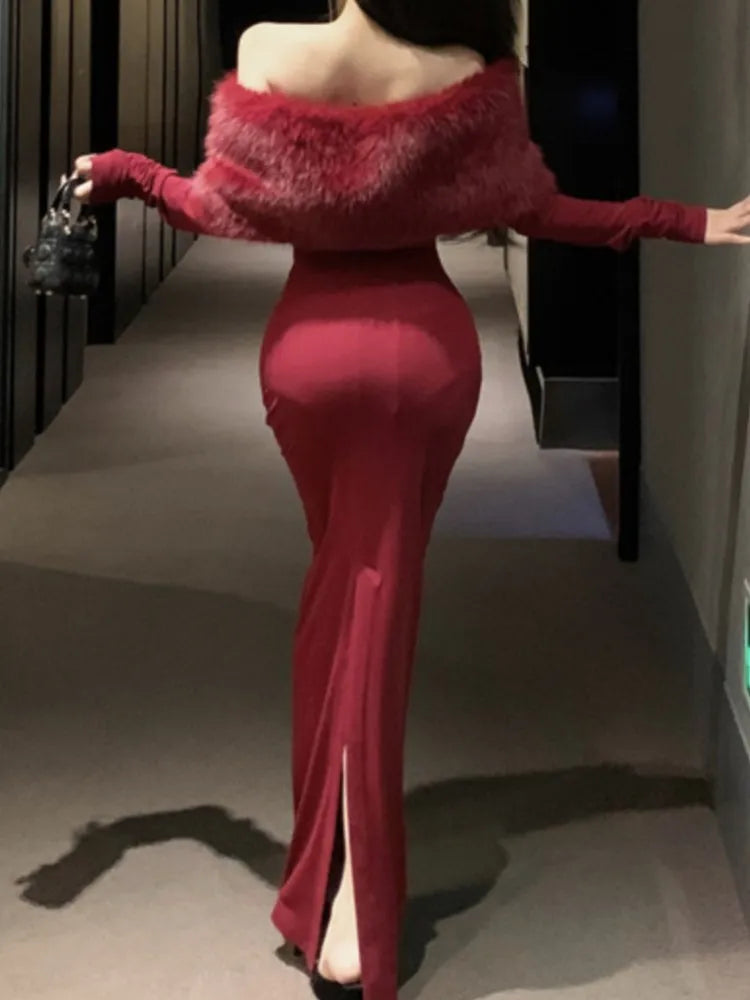 New Bodycon Midi Dress Long Sleeve Slim Christmas Party Prom Clothes Female Vestidos