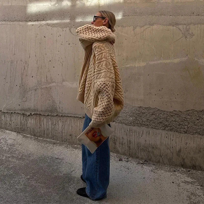 Oversized Knit Twist Pullovers Loose Lazy O-neck Long Sleeve Sweaters Female Autumn New Street Knitwear